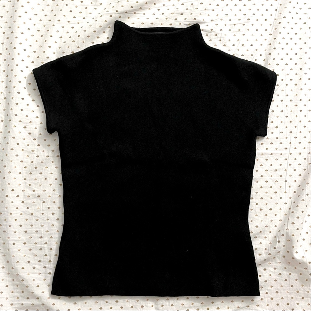 INC Bloomingdale’s petite black mock neck short-sleeve sweater top
